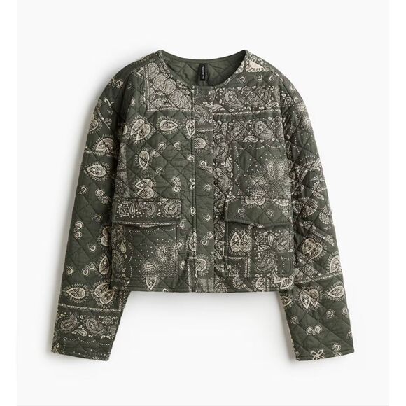 H&M Quilted Cotton Paisley Print Jacket Khaki Green XL - Picture 4 of 5